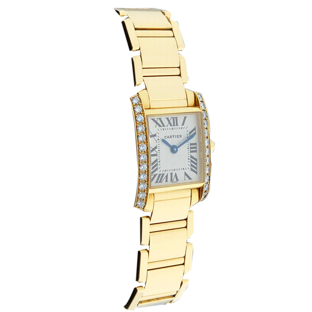 

Cartier Silver Diamonds 18k Yellow Gold Tank Francaise 2385 Women's Wristwatch 22 MM