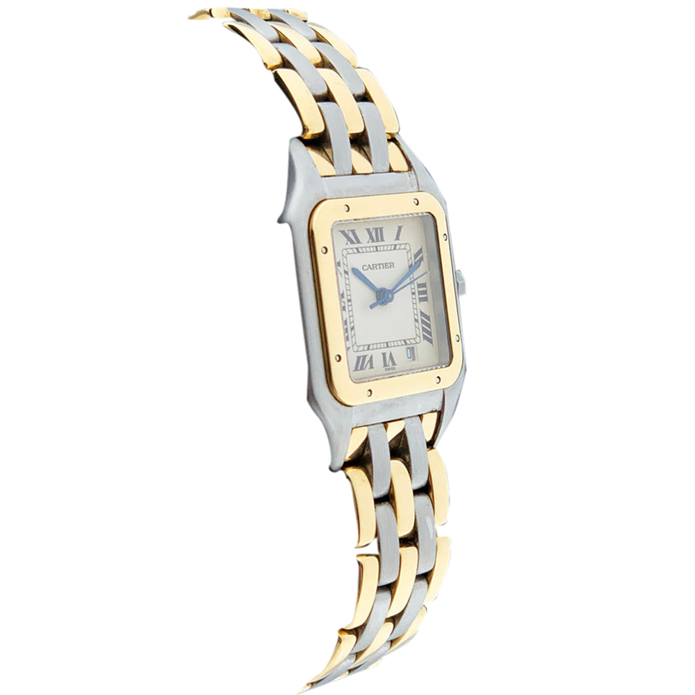 

Cartier Silver 18k Yellow Gold And Stainless Steel Panthere 83949 Men's Wristwatch 27 MM