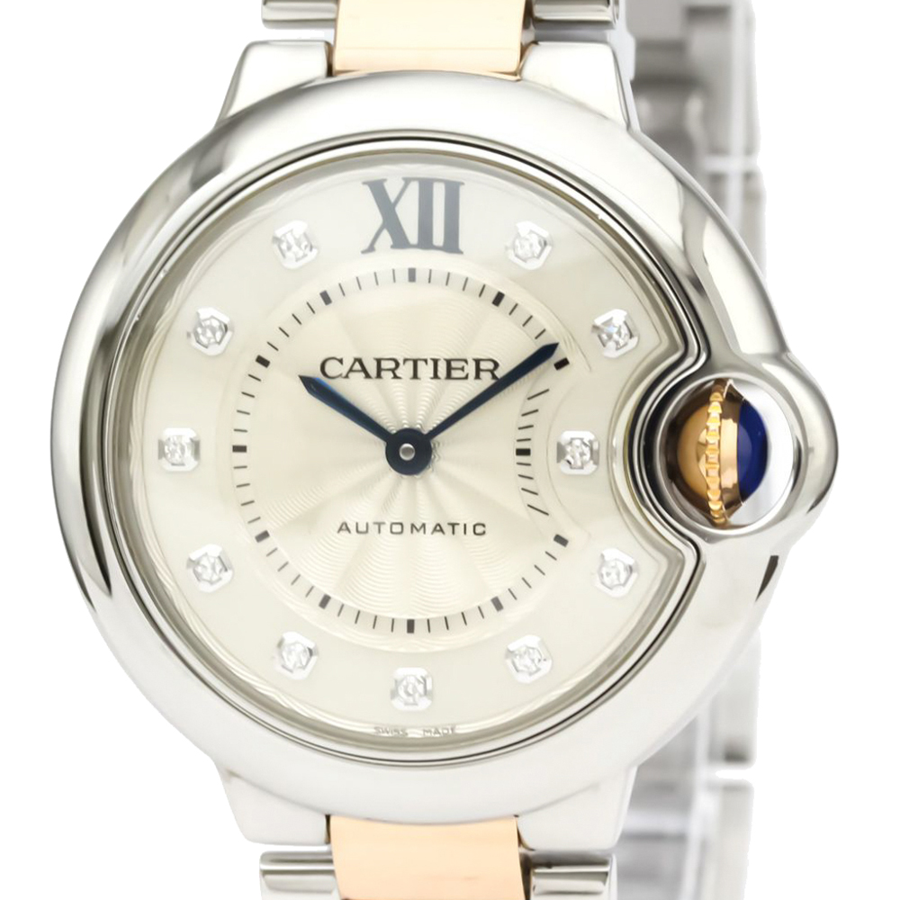 

Cartier Silver 18K Rose Gold Stainless Steel Diamond Ballon Bleu Women's Wristwatch