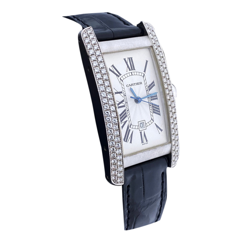 

Cartier Silver Diamonds 18K White Gold Tank Americaine W2603656 Women's Wristwatch 23 MM