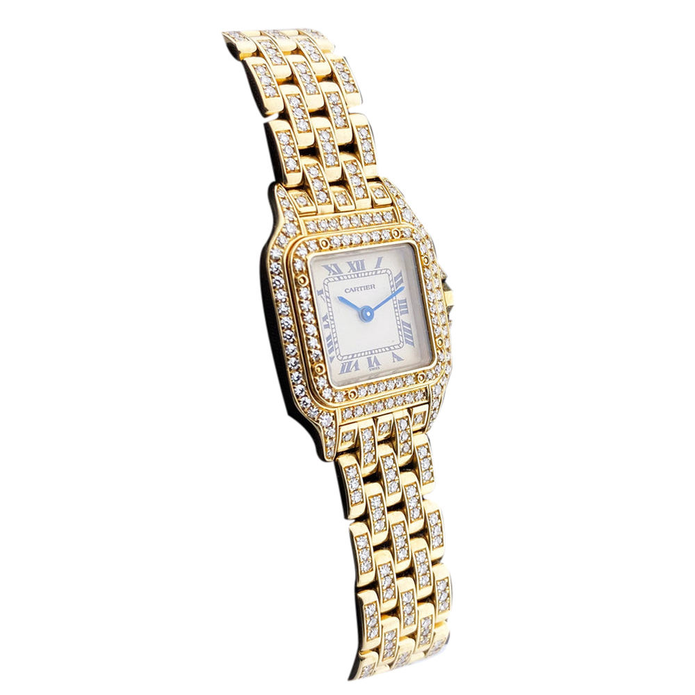 

Cartier Silver Diamonds 18K Yellow Gold Panthere 866919 Women's Wristwatch 22 MM