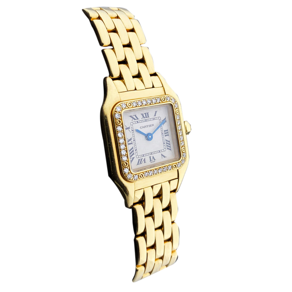 

Cartier Silver Diamonds 18K Yellow Gold Panthere 1280 Women's Wristwatch 22 MM