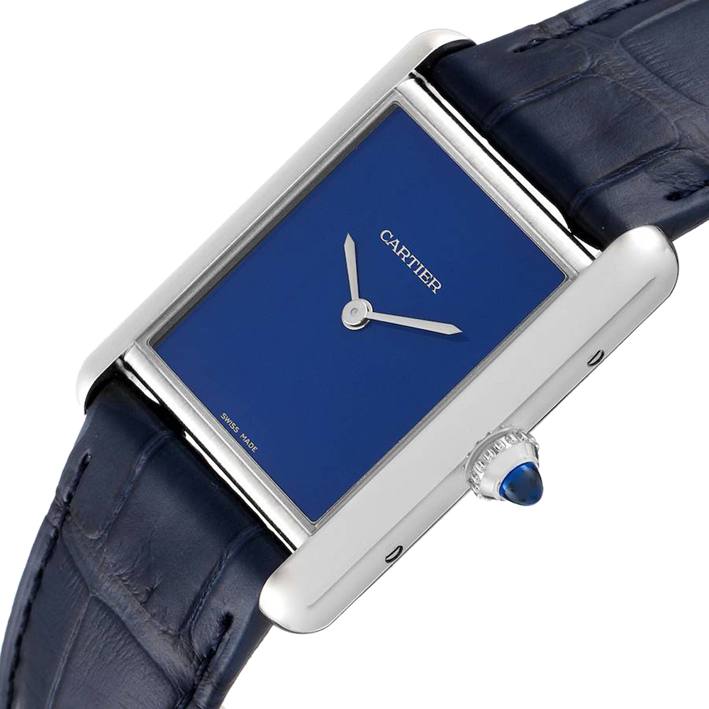 

Cartier Blue Stainless Steel Tank Must WSTA0055 Quartz Women's Wristwatch