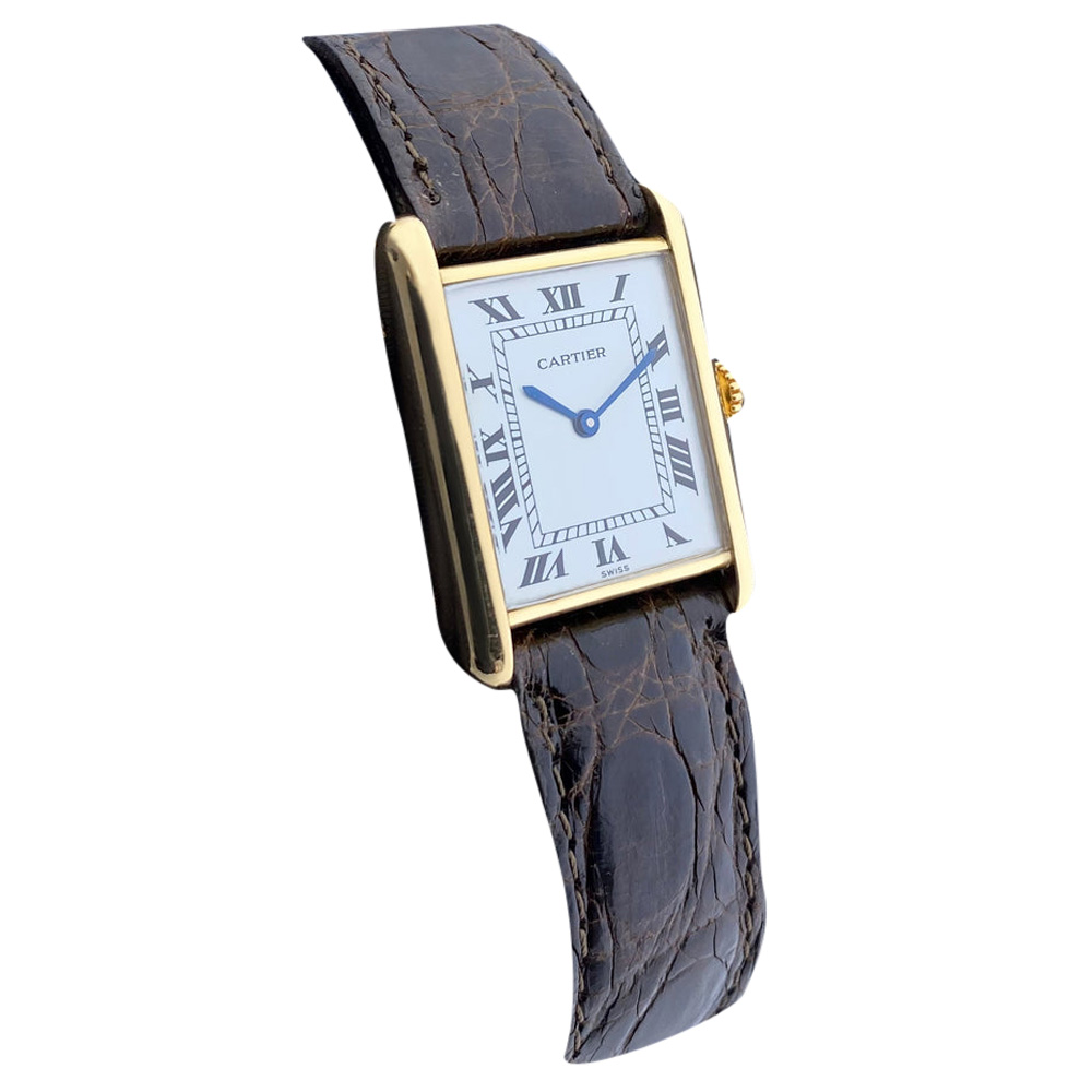 

Cartier Silver 18K Yellow Gold Tank 78086 Paris Women's Wristwatch 24 MM