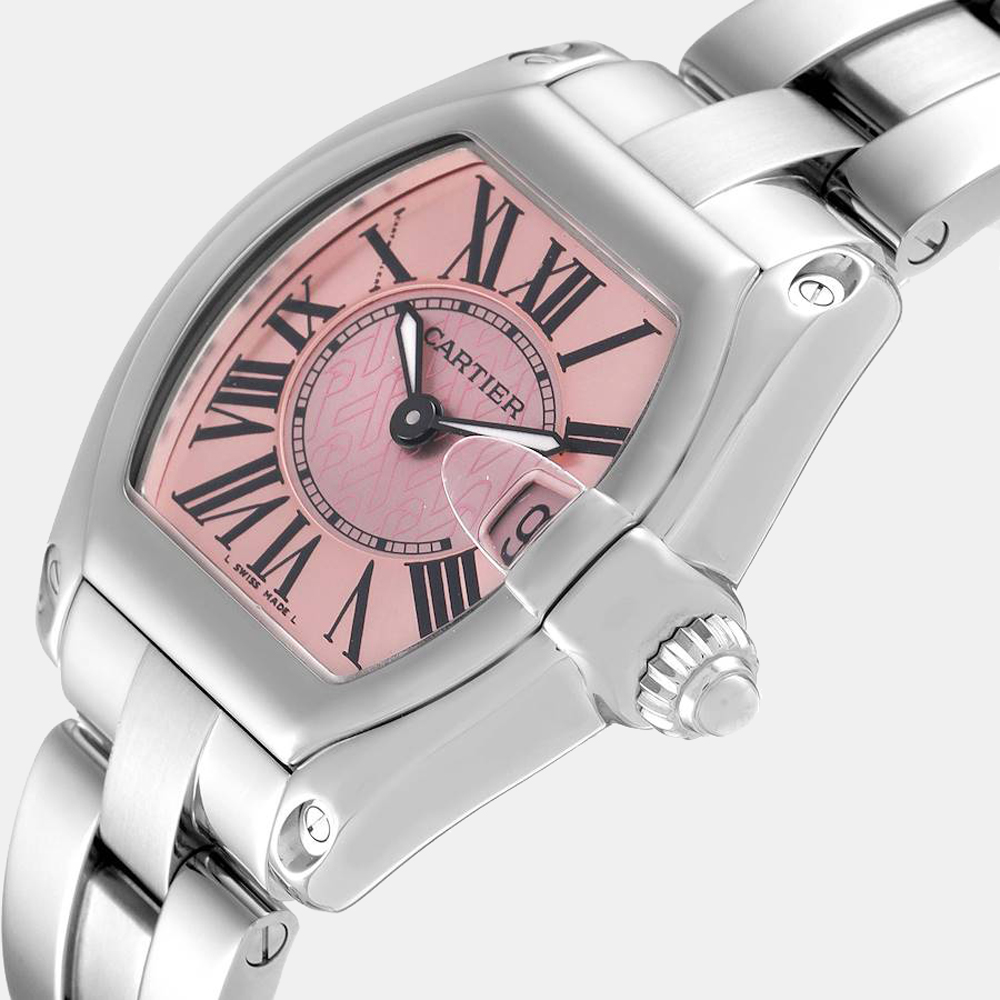 

Cartier Pink Stainless Steel Roadster Breast Cancer Awareness Limited Editon W62043V3 Women's Wristwatch