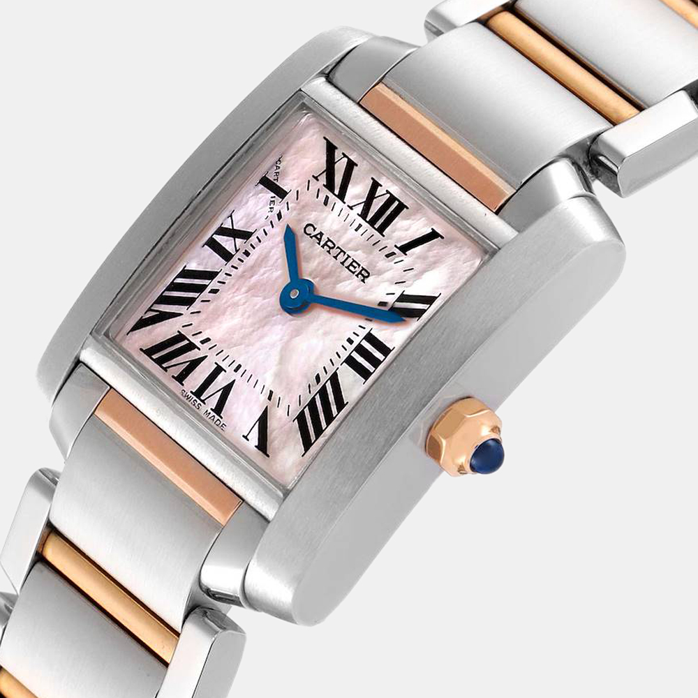 

Cartier Pink MOP 18K Rose Gold And Stainless Steel Tank Francaise W51027Q4 Women's Wristwatch 20 x 25 MM