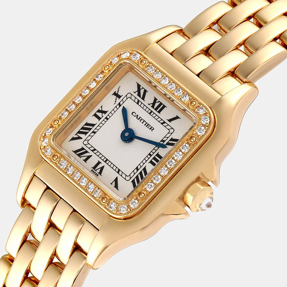

Cartier Silver Diamonds 18K Yellow Gold Panthere WJPN0015 Women's Wristwatch 22 mm