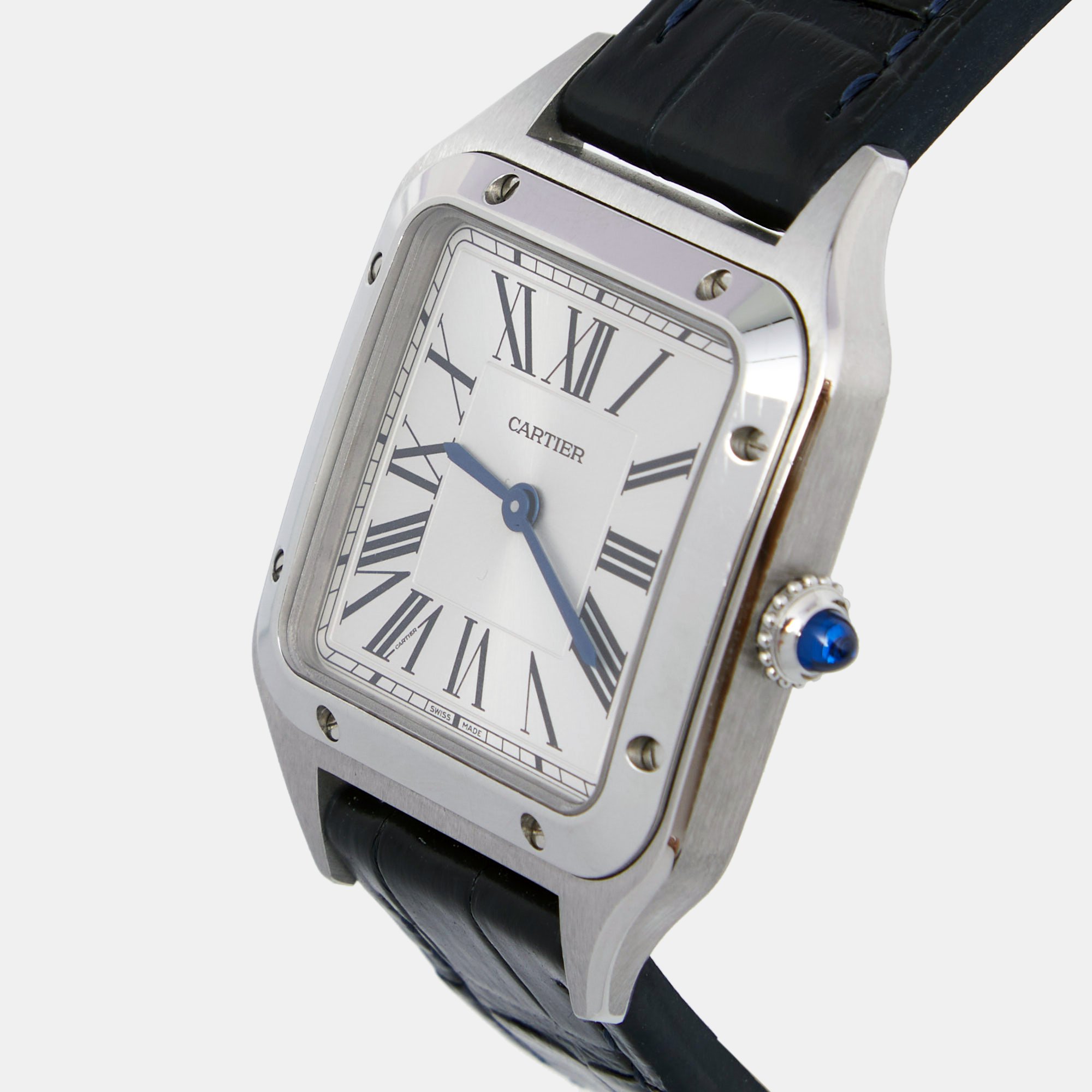 

Cartier Silver Stainless Steel Alligator Santos Dumont WSSA0023 Women's Wristwatch