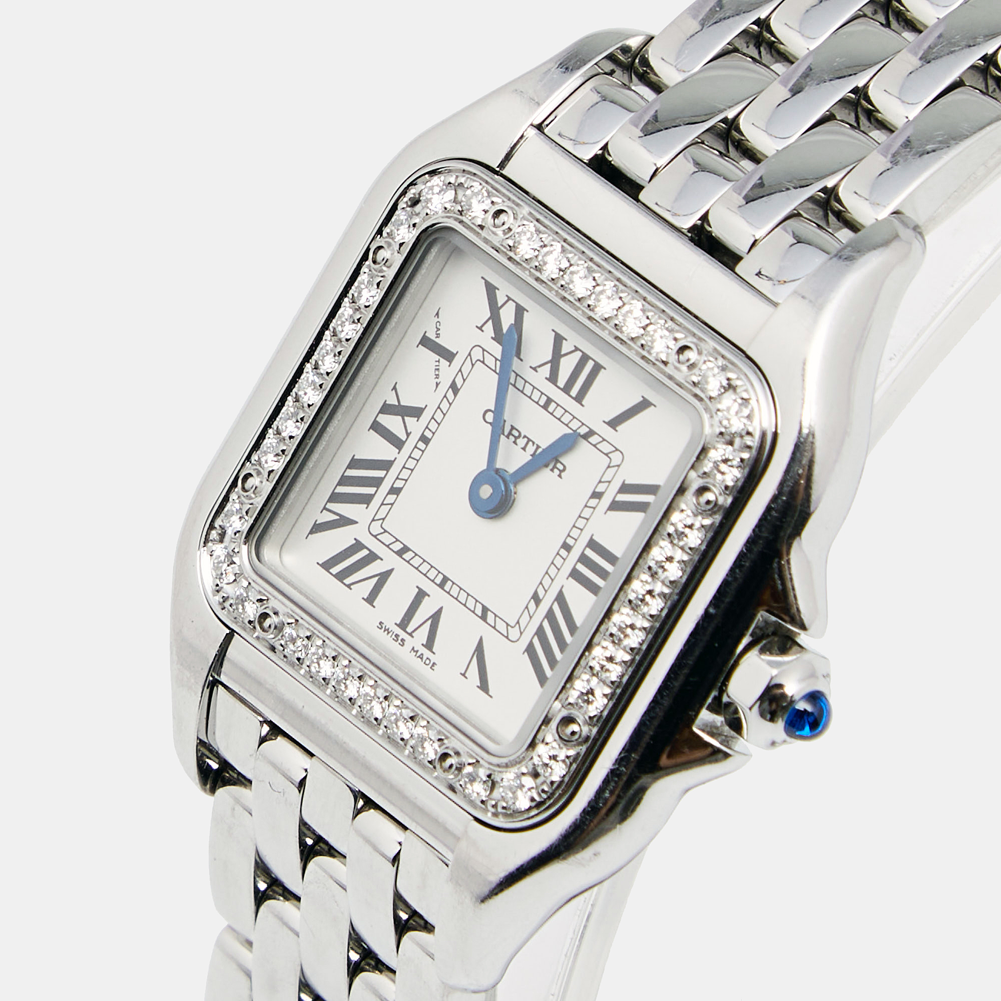 

Cartier Silver Stainless Steel Diamond Panthere De Cartier W4PN0007 Women's Wristwatch