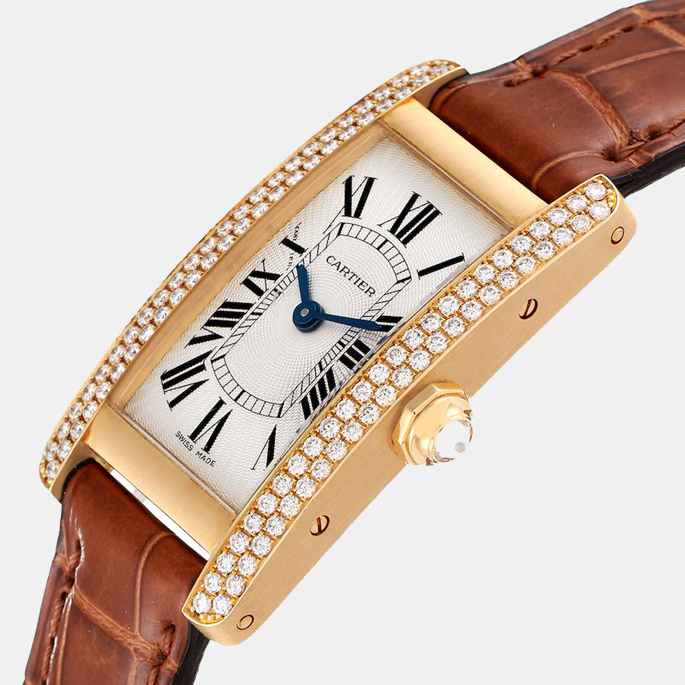 

Cartier Silver Diamonds 18K Yellow Gold Tank Americaine WB701251 Women's Wristwatch 19 mm