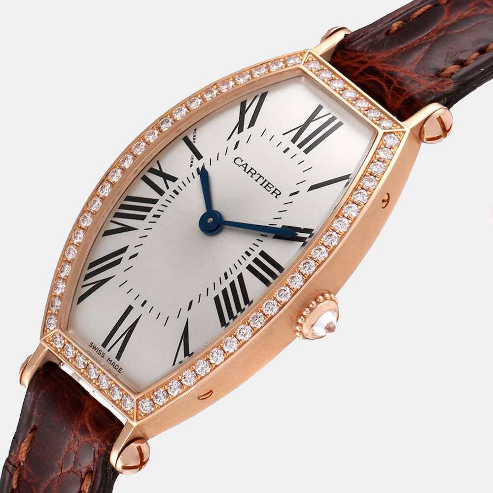 

Cartier Silver Diamonds 18K Rose Gold Tonneau WE400331 Women's Wristwatch 21 mm