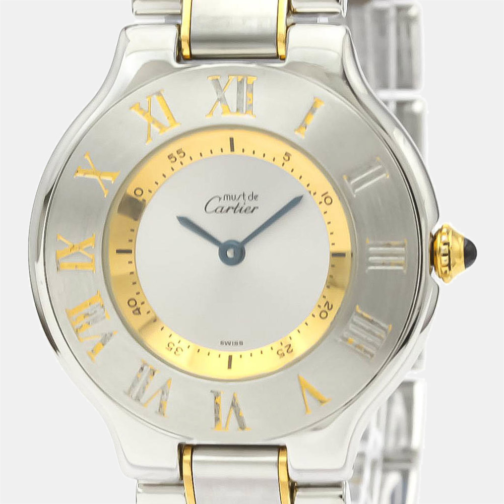 

Cartier Silver Gold Plated Stainless Steel Must 21 Quartz W10072R6 Women's Wristwatch 31 MM