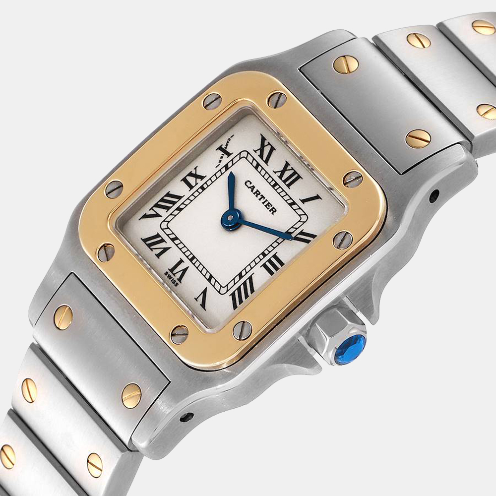 

Cartier Silver 18K Yellow Gold And Stainless Steel Santos Galbee W20012C4 Women's Wristwatch 24 MM