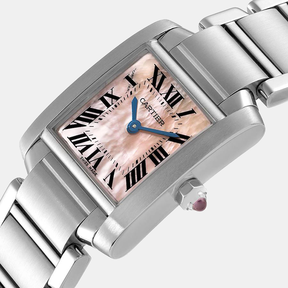 

Cartier Pink MOP Stainless Steel Tank Francaise W51028Q3 Women's Wristwatch