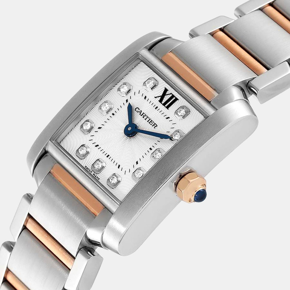 

Cartier Silver Diamonds 18K Rose Gold And Stainless Steel Tank Francaise WE110004 Women's Wristwatch 20 mm