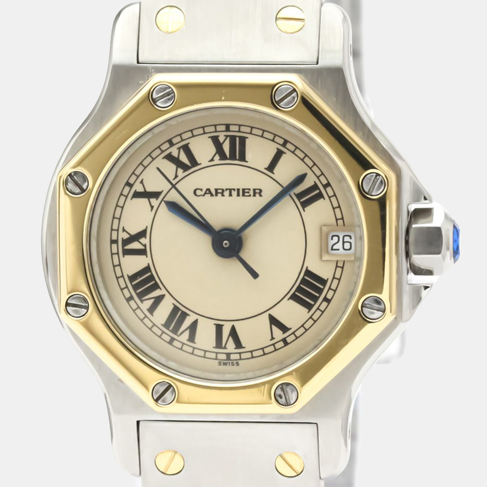 

Cartier Silver 18K Yellow Gold And Stainless Steel Santos Octagon Quartz Women's Wristwatch 24 mm