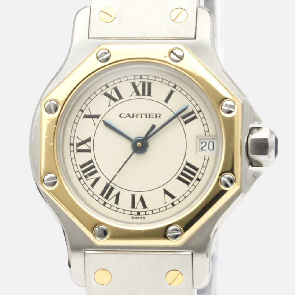 

Cartier Silver 18K Yellow Gold And Stainless Steel Santos Octagon Women's Wristwatch 24 mm