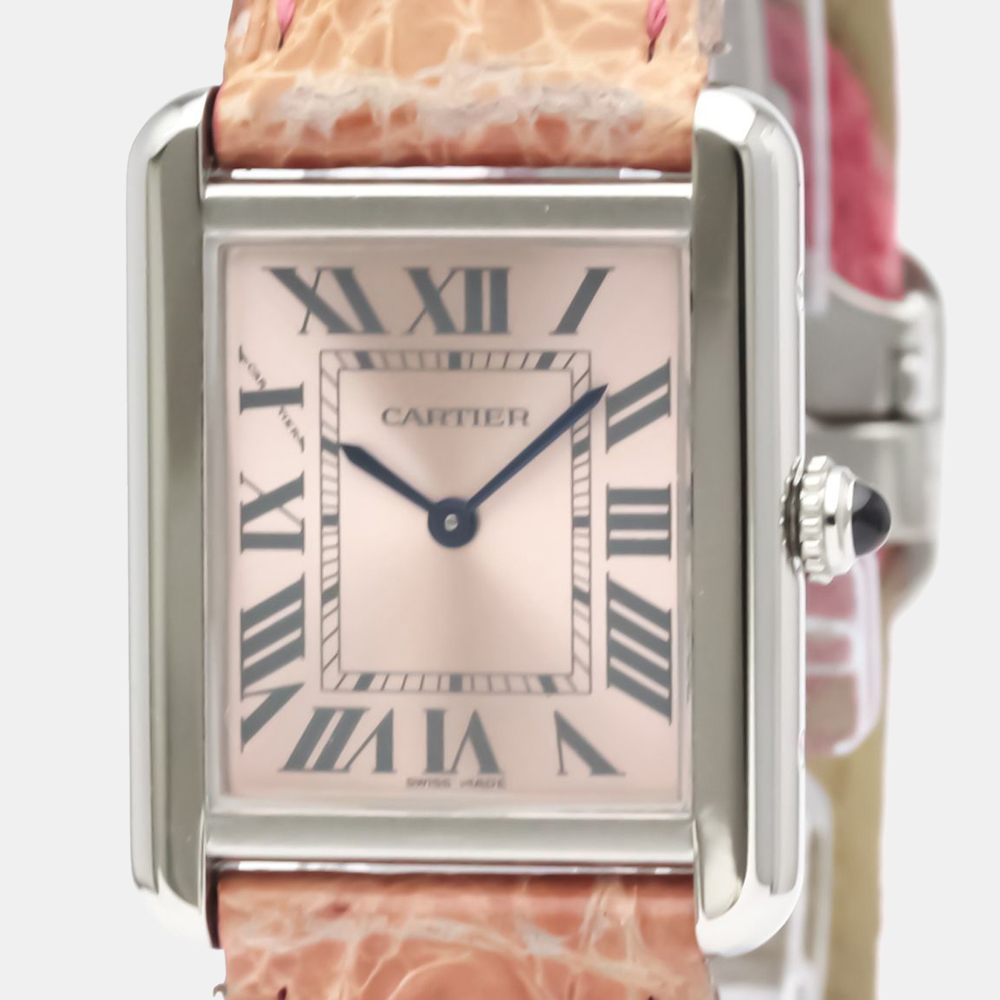 

Cartier Pink Stainless Steel Tank Solo W5200000 Quartz Women's Wristwatch 24 mm