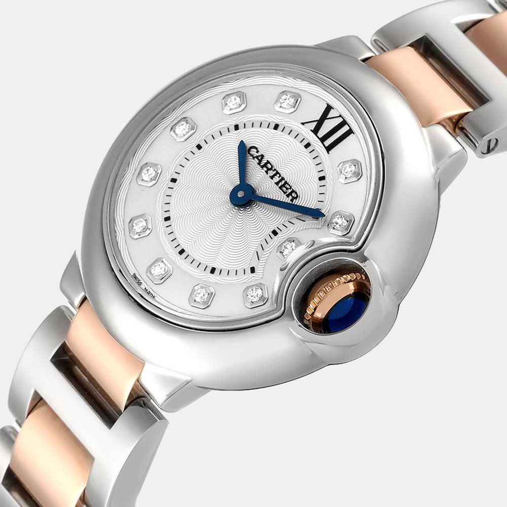 

Cartier Silver Diamonds 18K Rose Gold And Stainless Steel Ballon Bleu WE902030 Women's Wristwatch 29 mm