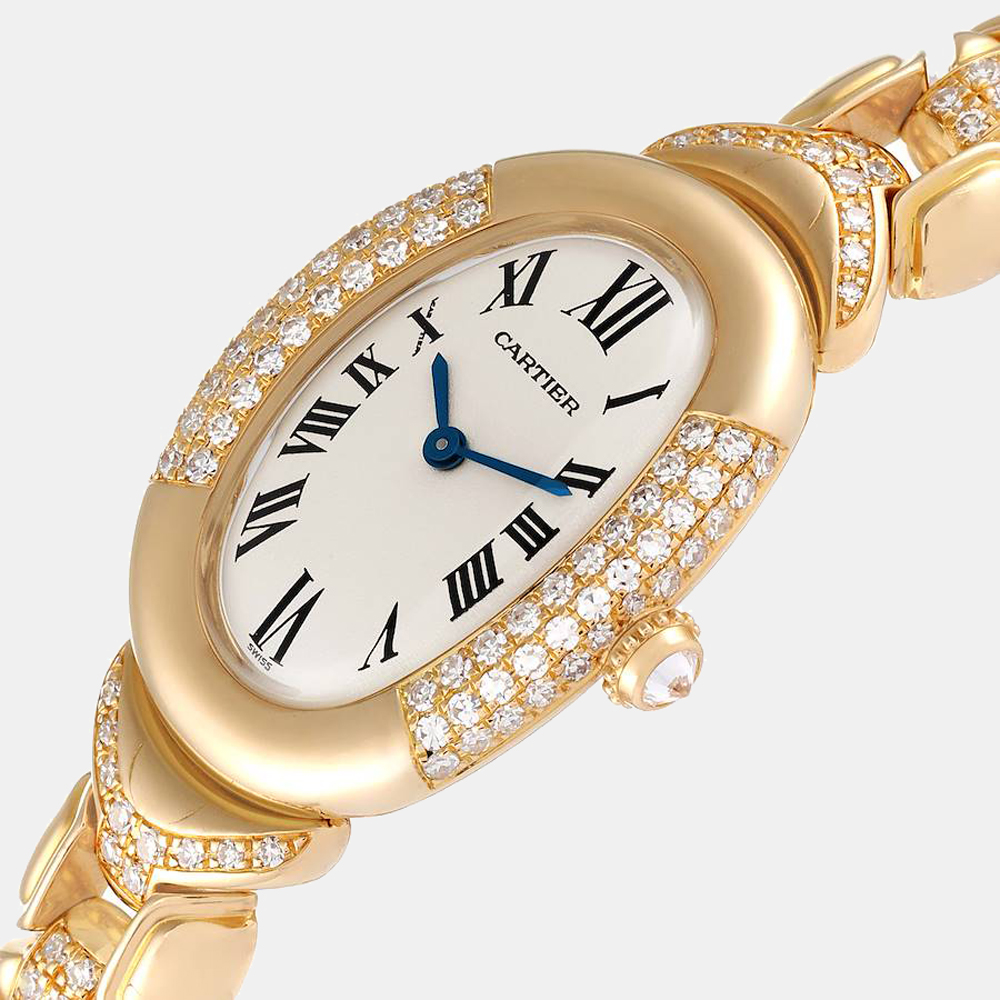 

Cartier Silver Diamonds 18K Yellow Gold Baignoire 1812 Women's Wristwatch 22 mm