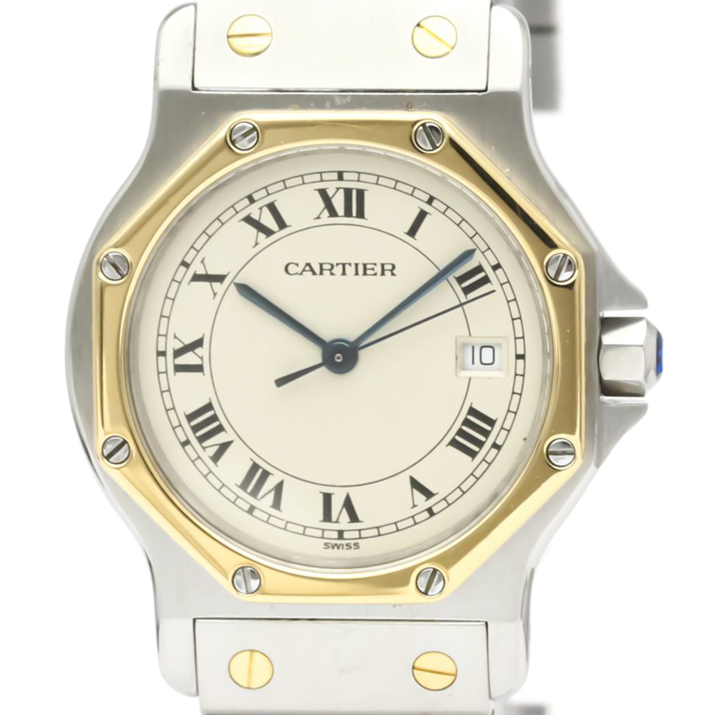 

Cartier Silver 18K Yellow Gold And Stainless Steel Santos Octagon Women's Wristwatch 29 mm