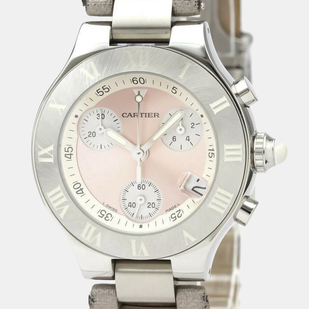 

Cartier Pink Stainless Steel Must 21 Chronoscaph Quartz W1020012 Women's Wristwatch 32 mm