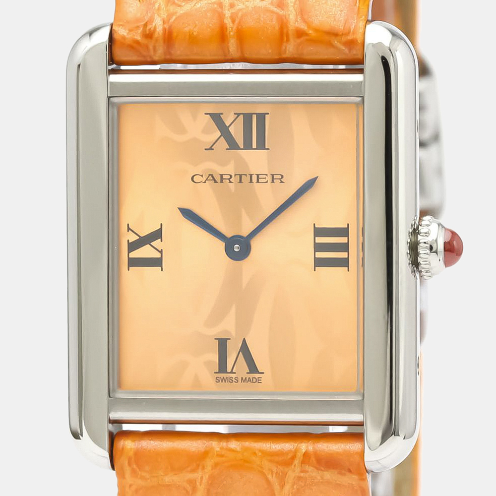 

Cartier Orange Stainless Steel Tank Solo 2000 Ltd Edition Quartz W1019455 Women's Wristwatch 24 mm