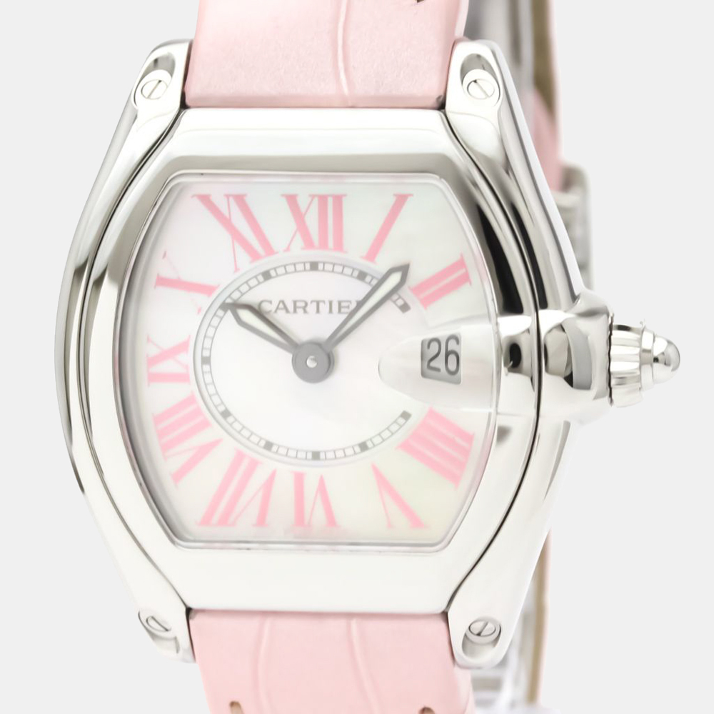 

Cartier MOP Stainless Steel Roadster Christmas LTD W6206006 Women's Wristwatch 33 mm, Pink