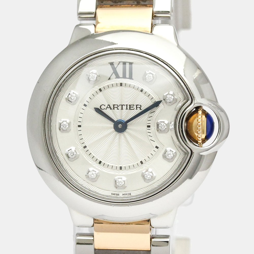 

Cartier Silver Diamonds 18K Rose Gold And Stainless Steel Ballon Bleu WE902030 Women's Wristwatch 28 mm