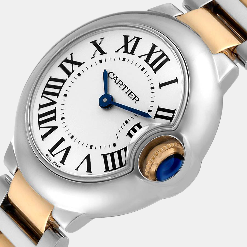 

Cartier Silver 18K Yellow Gold And Stainless Steel Ballon Blue W69007Z3 Women's Wristwatch 28 mm