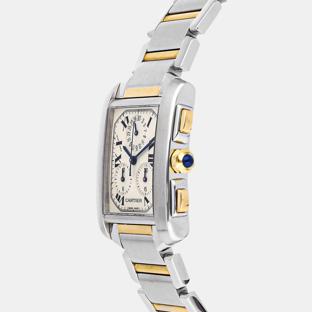 

Cartier Silver 18K Yellow Gold And Stainless Steel Tank Francaise Chrongraph W51004Q4 Men's Wristwatch 28 mm