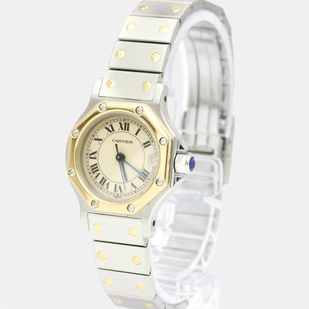 

Cartier Silver 18K Yellow Gold And Stainless Steel Santos Octagon Quartz Women's Wristwatch 24 mm