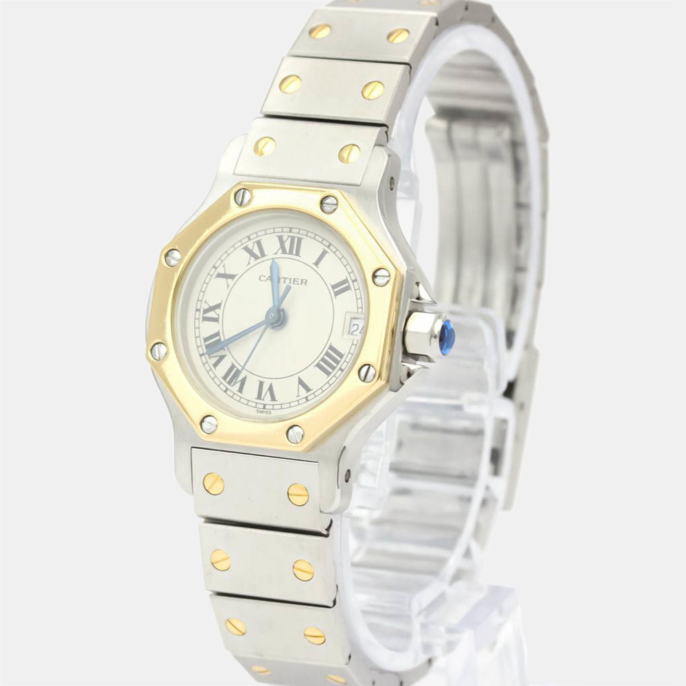 

Cartier 18K Yellow Gold And Stainless Steel Santos Octagon Quartz Women's Wristwatch 24 mm, Silver