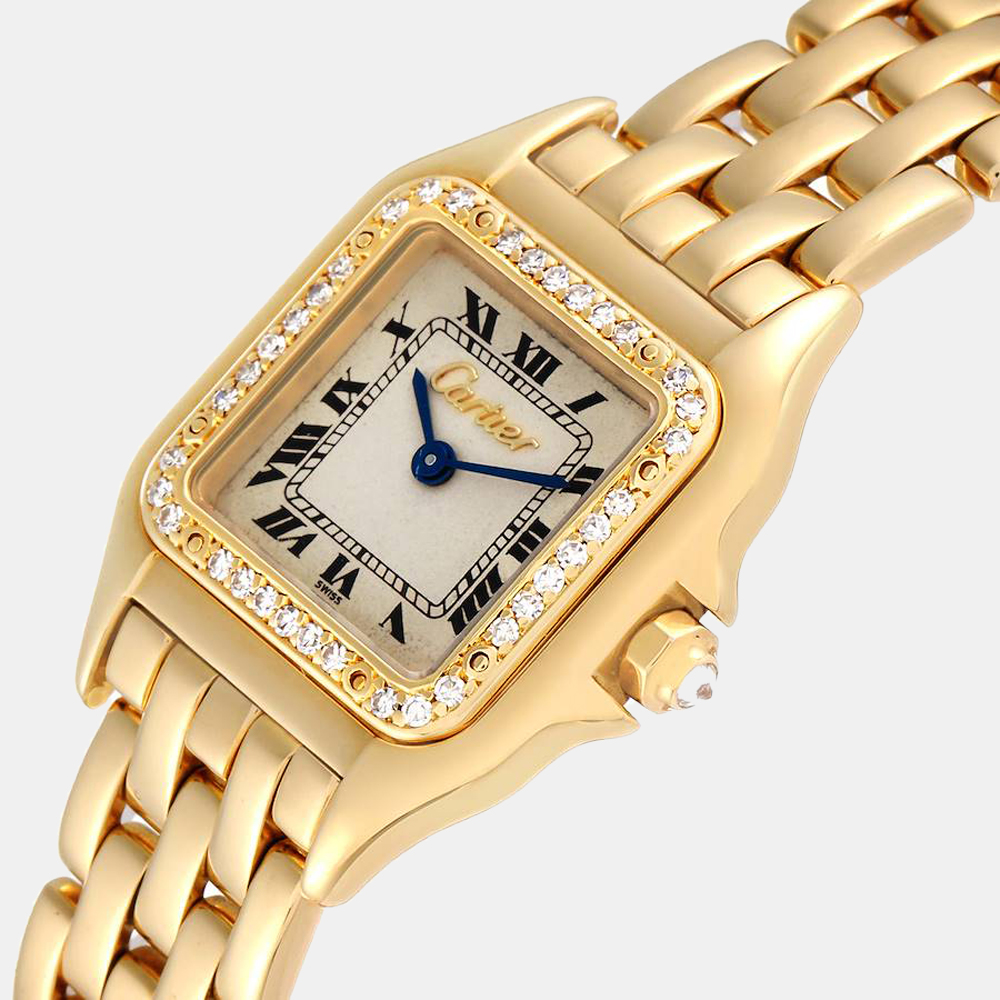 

Cartier Silver Diamonds 18K Yellow Gold Panthere Women's Wristwatch 22 mm