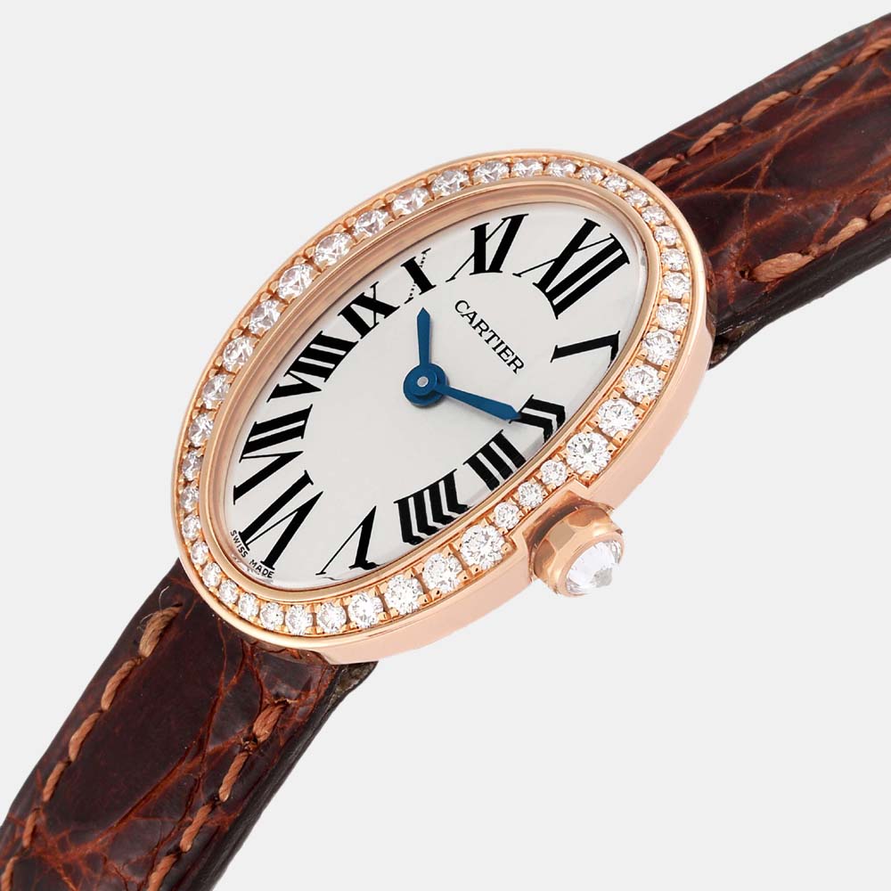 Cartier Silver Diamonds 18K Rose Gold Baignoire WB520028 Women's Wristwatch 20 mm  - buy with discount