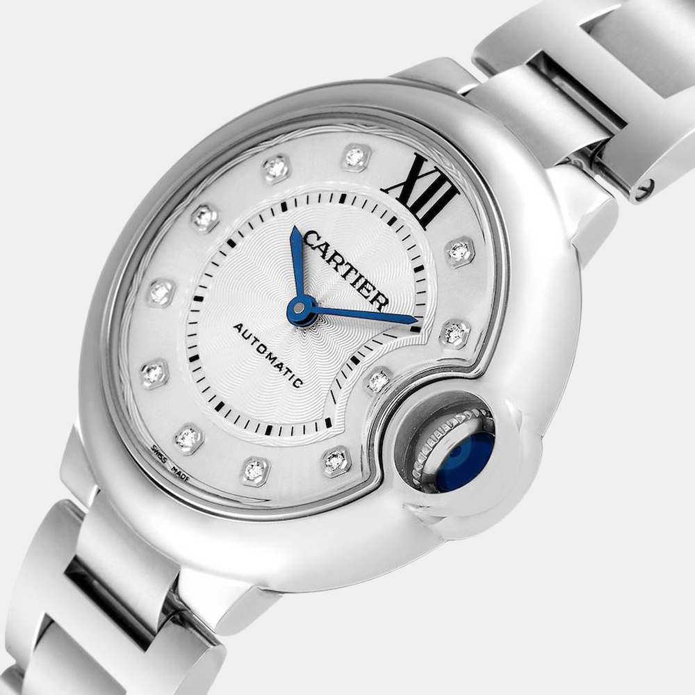 

Cartier Silver Diamonds Stainless Steel Ballon Bleu WE902074 Women's Wristwatch 33 mm