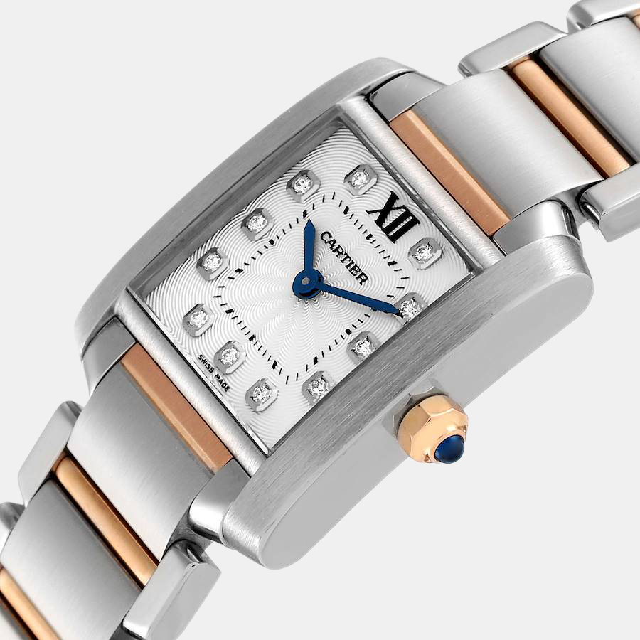 

Cartier Silver Diamonds 18K Rose Gold And Stainless Steel Tank Francaise WE110004 Women's Wristwatch 20 x 25 mm