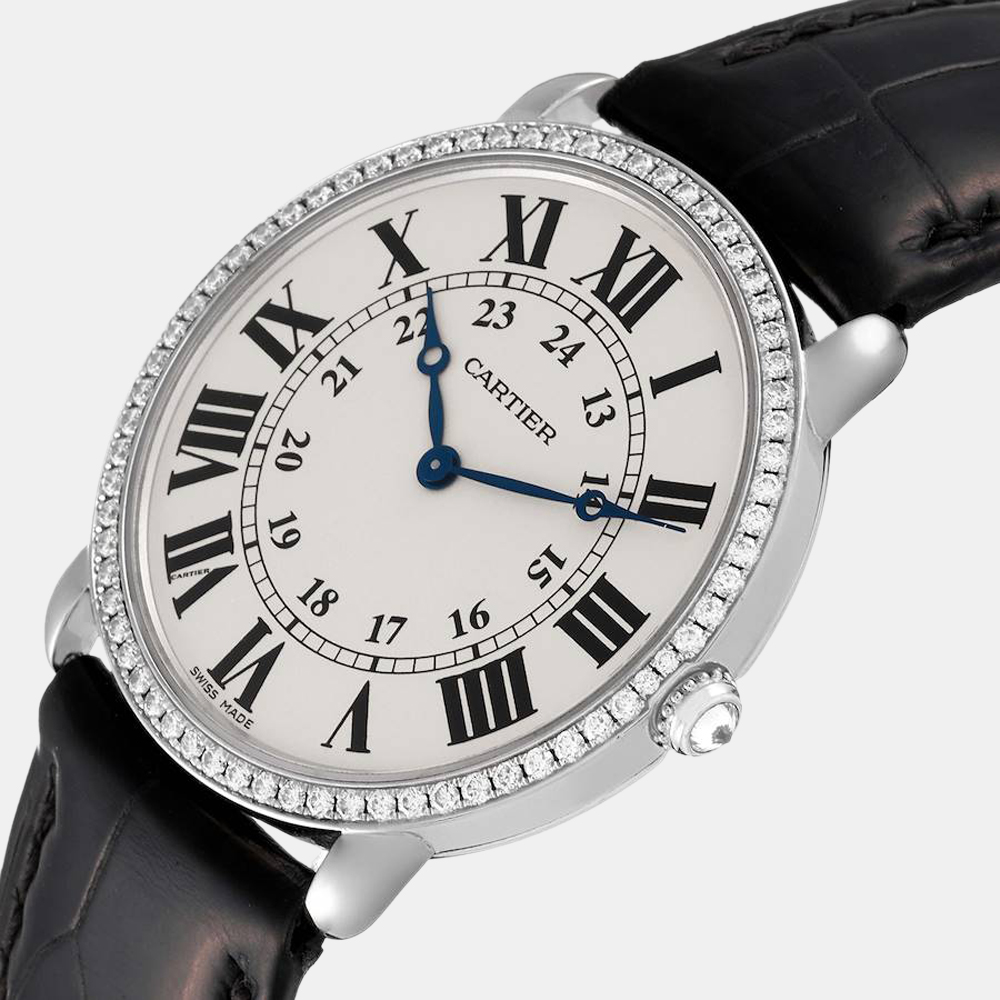 

Cartier Silver Diamonds 18k White Gold Ronde Louis WR000551 Women's Wristwatch 36 mm