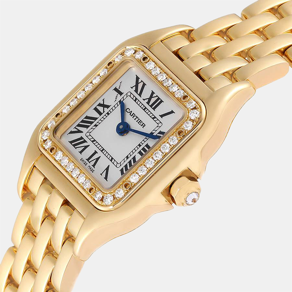 

Cartier Silver Diamonds 18K Yellow Gold Panthere WJPN0015 Women's Wristwatch 22 mm