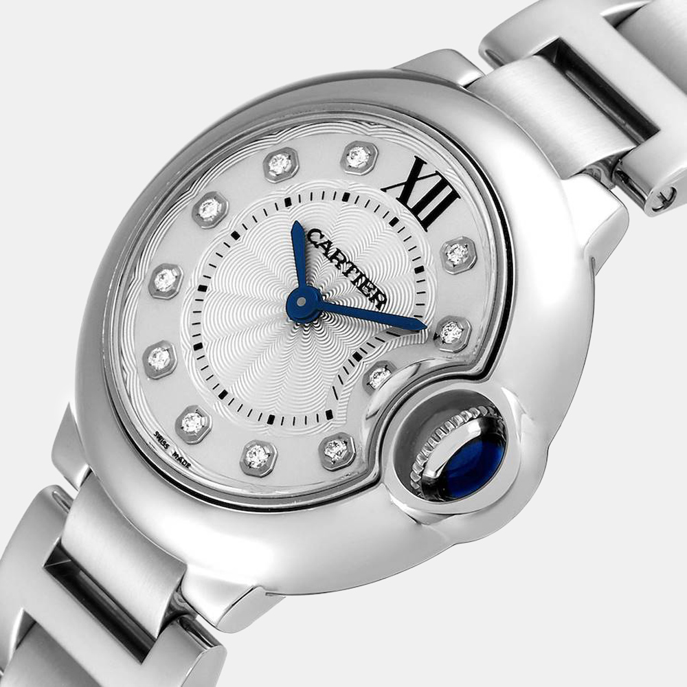

Cartier Silver Stainless Steel And Diamond Ballon Bleu WE902073 Quartz Women's Wristwatch 29 mm