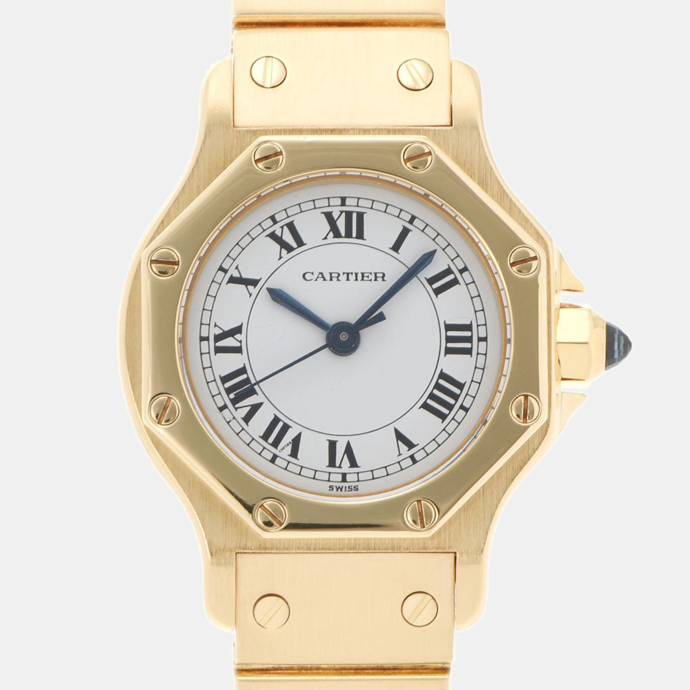Pre Owned Cartier White Yellow Gold And Stainless Steel Santos Octagon Automatic Women's Wristwatch 25 mm