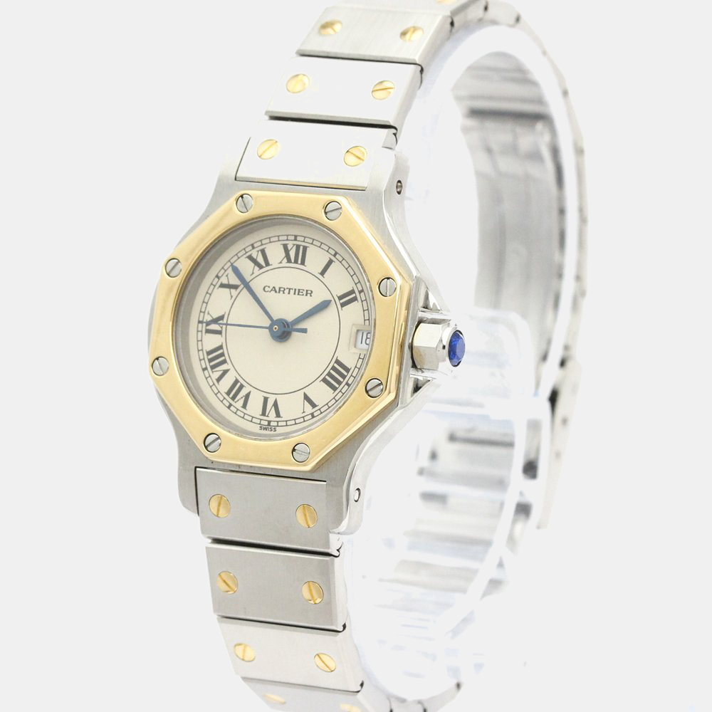 

Cartier Silver 18K Yellow Gold And Stainless Steel Santos Octagon Quartz 187903 Women's Wristwatch 24 mm