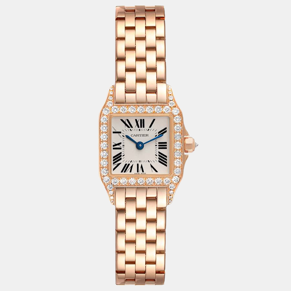 Pre-owned Cartier Silver 18k Rose Gold Santos Demoiselle 2794 Quartz Women's Wristwatch 20 Mm