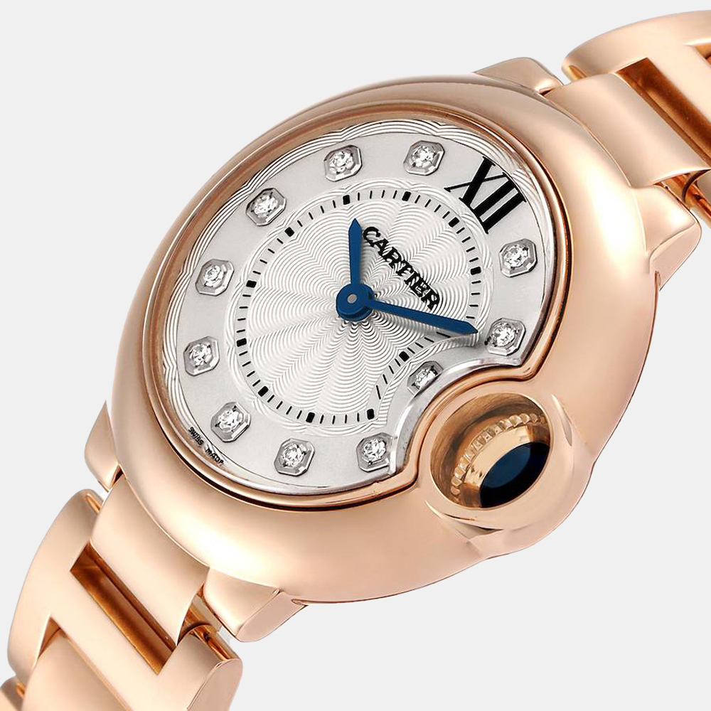 

Cartier Silver Diamond 18k Rose Gold Ballon Bleu WE902025 Quartz Women's Wristwatch 28 mm