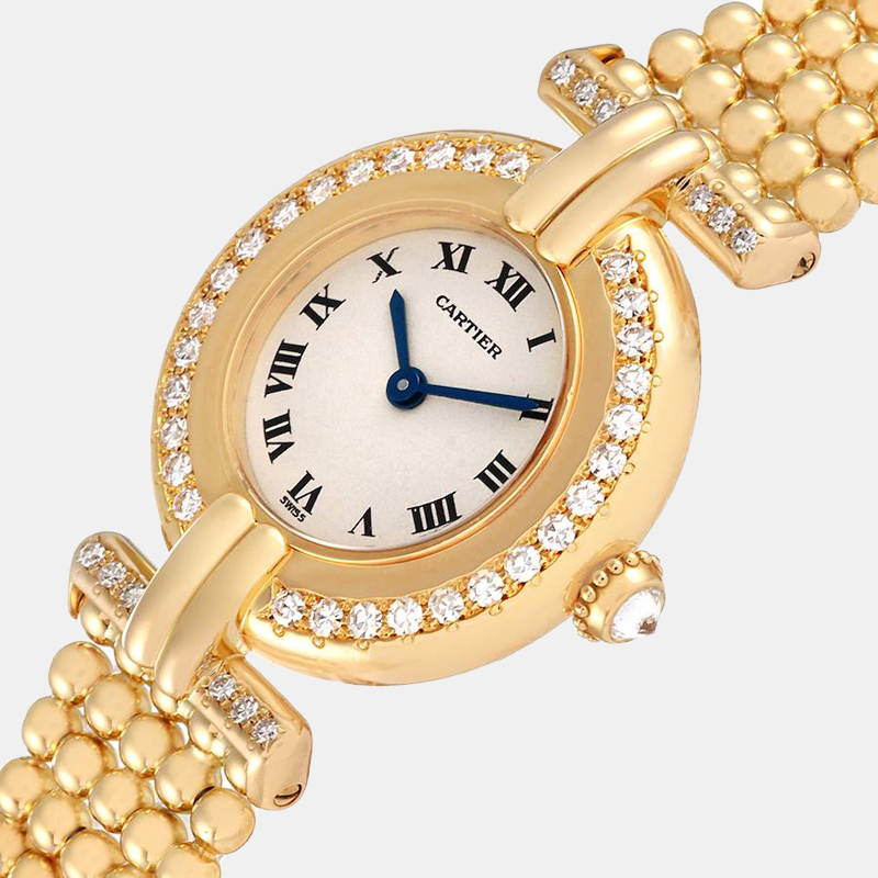 

Cartier Silver Diamond 18k Yellow Gold Colisee 1129 Women's Wristwatch 23.8 mm