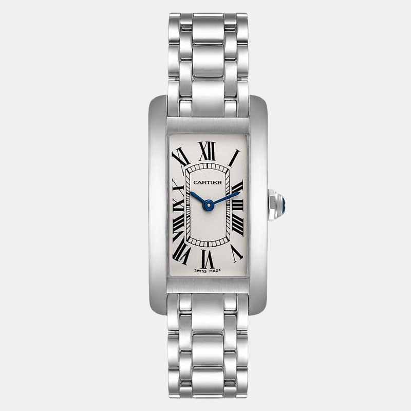 

Cartier Silver 18k White Gold Tank Americaine W008067 Quartz Women's Wristwatch 19 mm