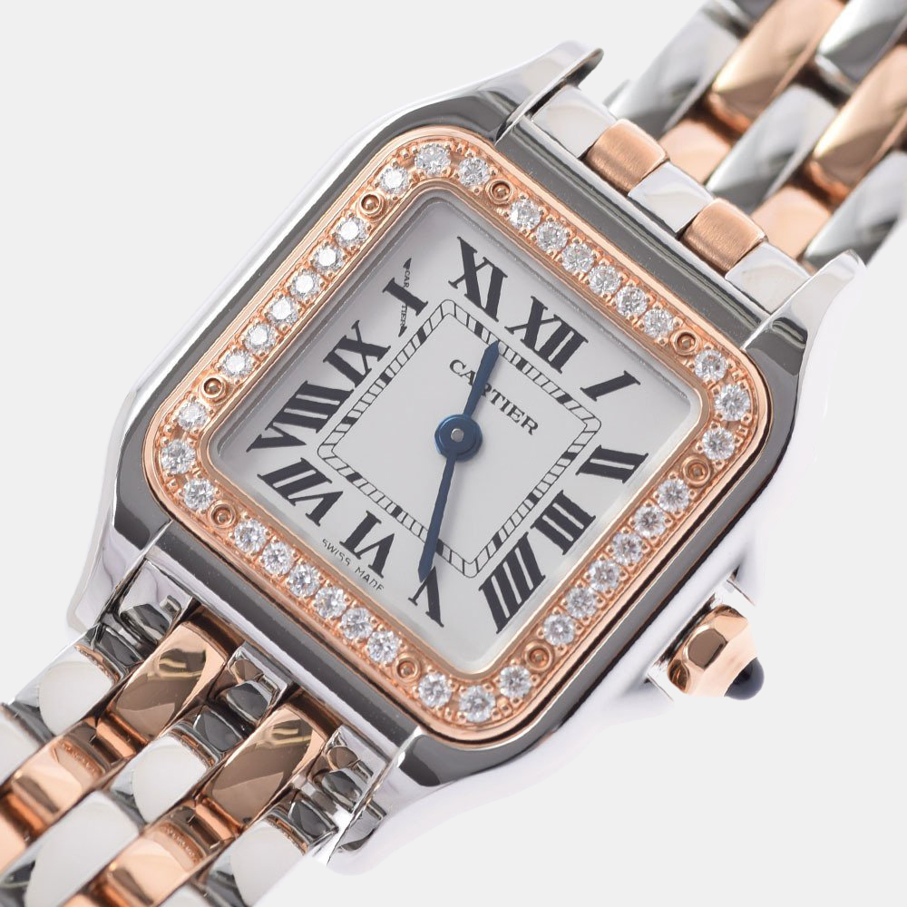 

Cartier Silver Diamond 18k Rose Gold And Stainless Steel Panthere W3PN0006 Quartz Women's Wristwatch 22 mm