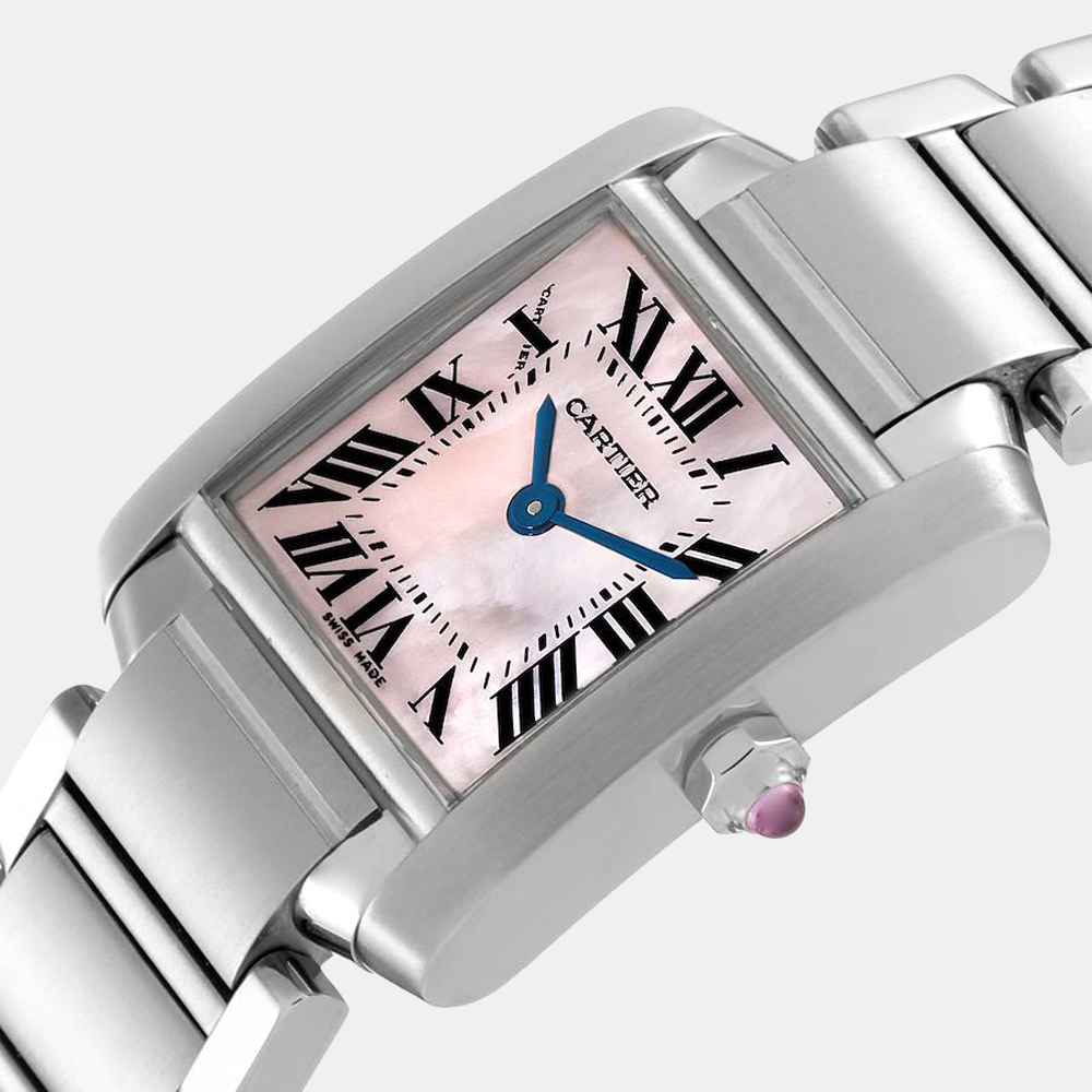 

Cartier Pink MOP Stainless Steel Tank Francaise W51028Q3 Quartz Women's Wristwatch 20 mm