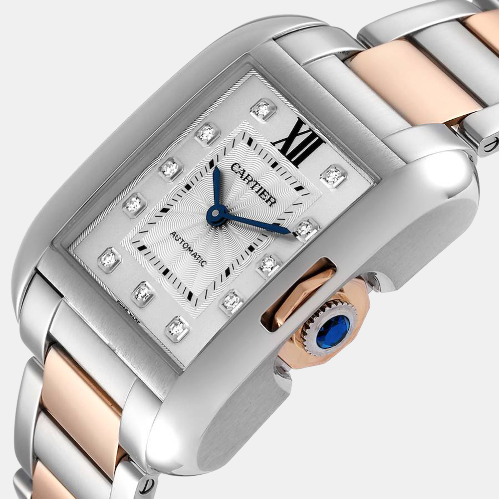 

Cartier Silver 18k Rose Gold And Stainless Steel Tank Anglaise WT100025 Automatic Women's Wristwatch 30 mm