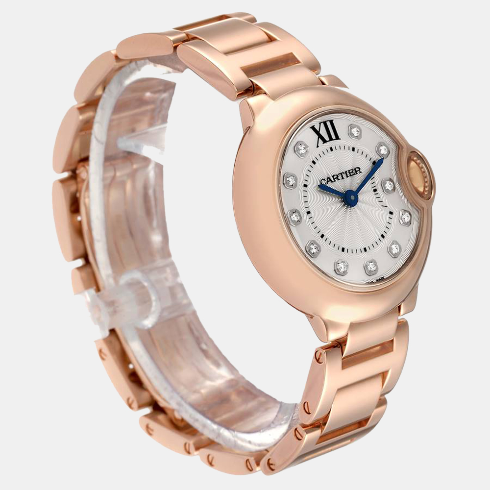 

Cartier Silver Diamond 18k Rose Gold Ballon Bleu WE902025 Quartz Women's Wristwatch 28 mm